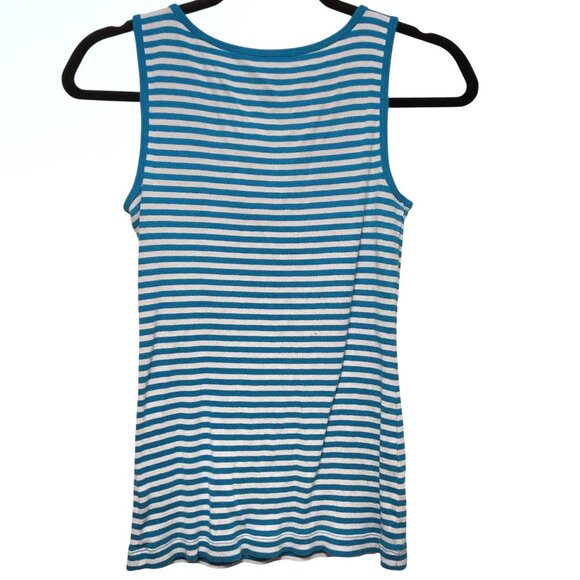 G.H. Bass & Co. Blue White Striped Scoop Neck Ribbed Sleeveless Tank Top XS - Picture 2 of 5